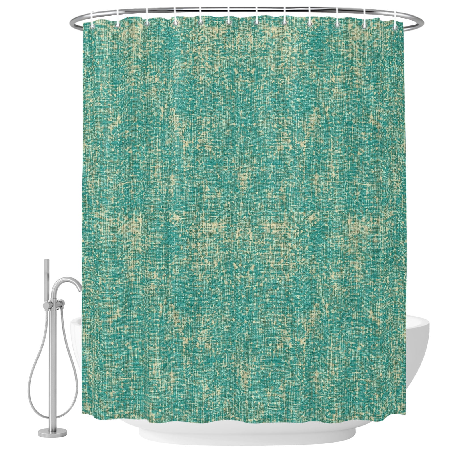 Green Linen Textured Shower Curtain for Bathroom, Vintage Rustic ...