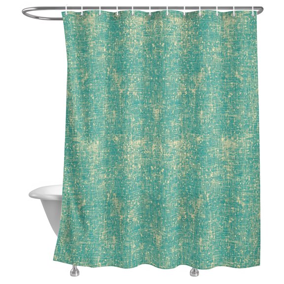 Green Linen Textured Shower Curtain, Vintage Rustic Abstract Minimalist Mottled Lightweight Waterproof Fabric Shower Curtain with Rustproof Grommets for Bathroom Bathtub 36x72in