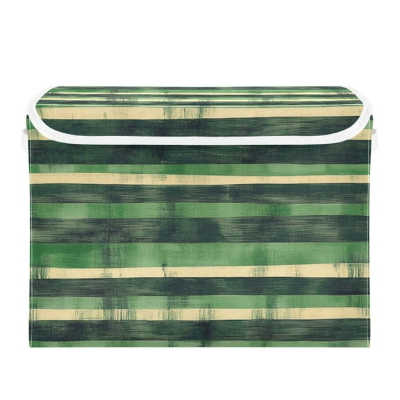 Green Lines Blurred Large Storage Bins with Linen Collapsible Lid Storage Box 16.7 x 12.6 x 11.8in