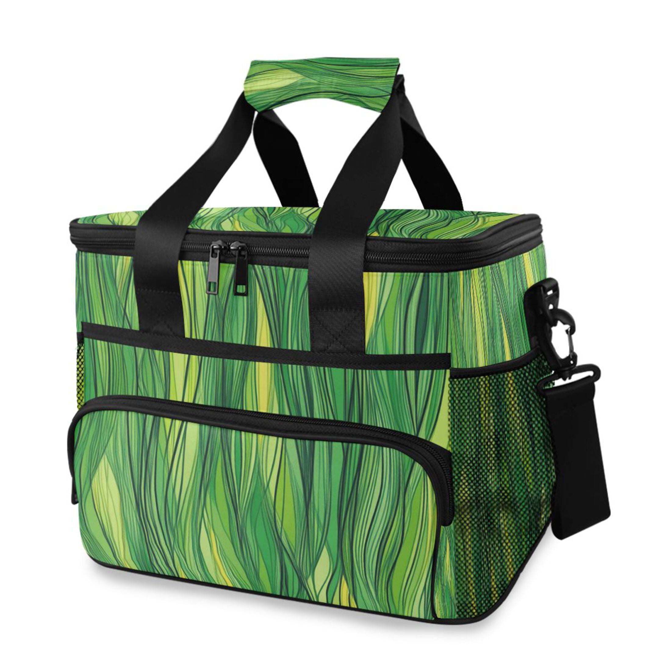 Green Lines Jumping Insulated Lunch Bag 15L Cooler Box for Women Men Work Camping Beach Travel