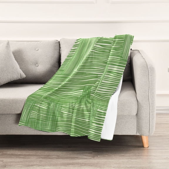 Green Lines Stripes Throw Blanket 60" x 90" Soft and Warm Blankets for Couch Sofa and Bed