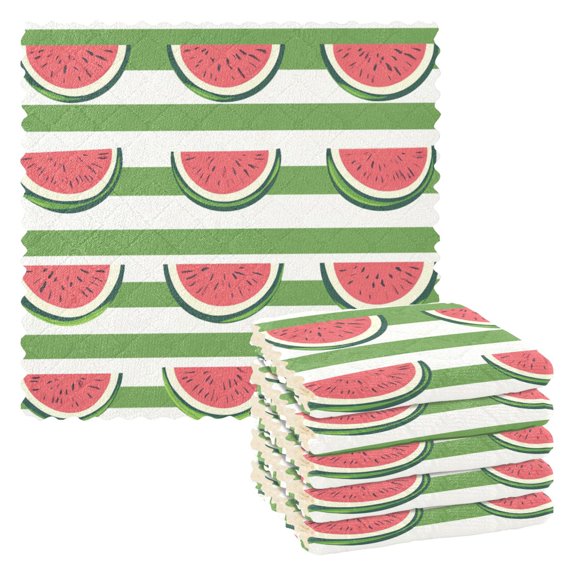Green Lines Watermelons Dish Cloths Dish Towels Cleaning Cloths Quick Drying Reusable 11" x 11" Set of 6
