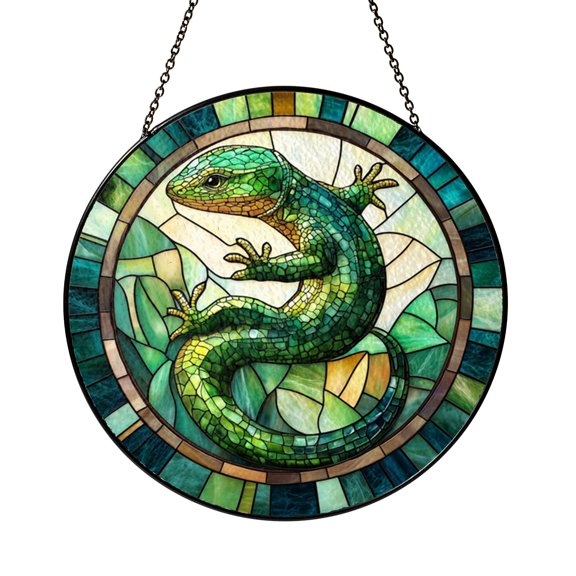 Green Lizard Animal Window Hanging Stained Glass Suncatcher, Eye Catching Home Decor Gift