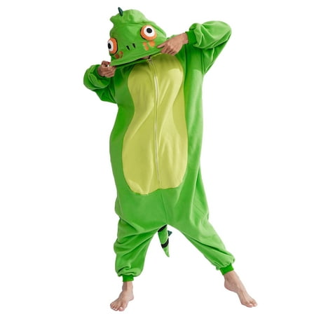 Green Lizard Onesie Pajamas, Lizard Costume Adult Animal Halloween Cosplay Costume Christmas Zipper Jumpsuit