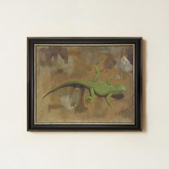 Green Lizard Wall Art Print For Vintage Reptile Decor