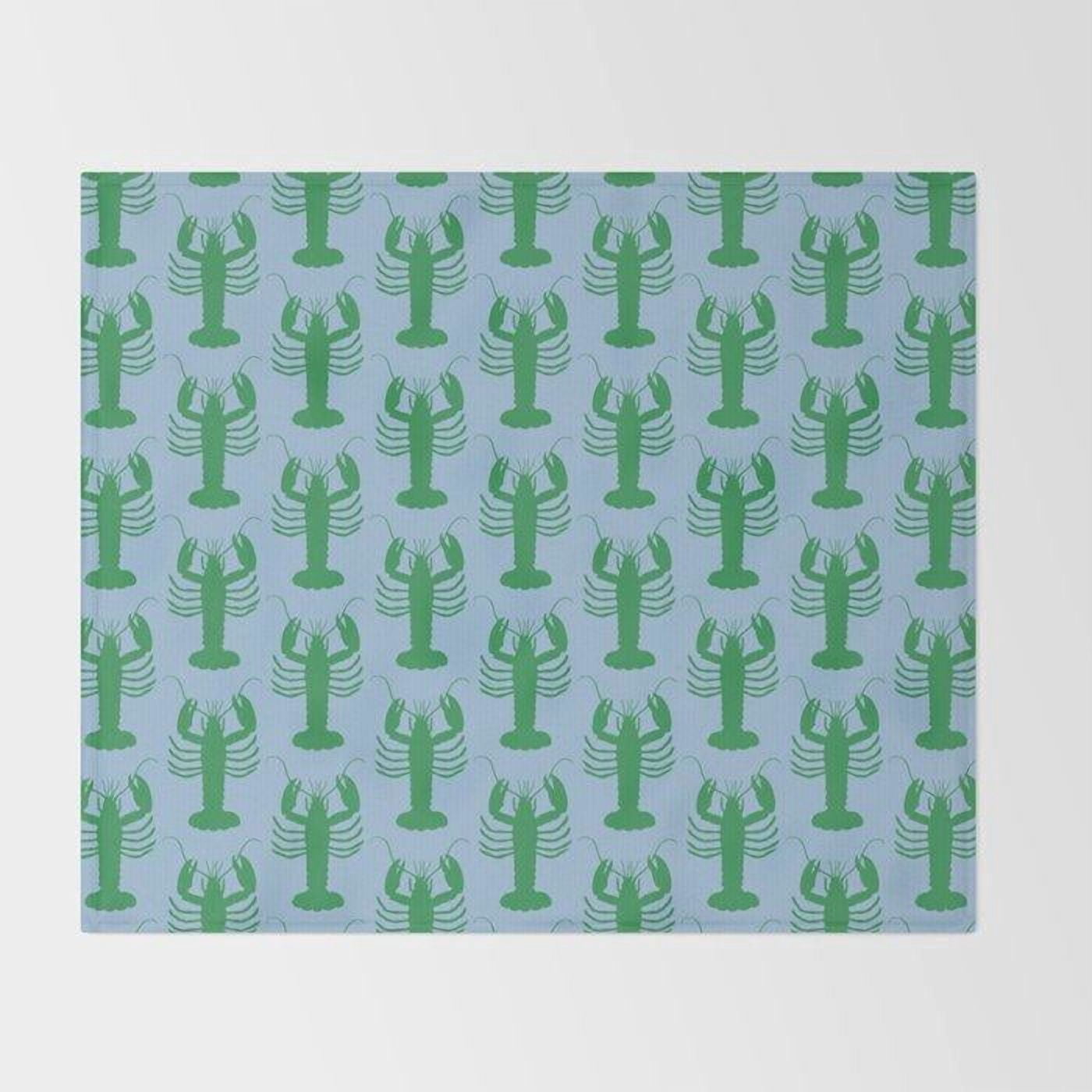 Pattern Loster Green Lobster Pattern on Light Blue Fleece Blanket, 280 GSM Polyester ...