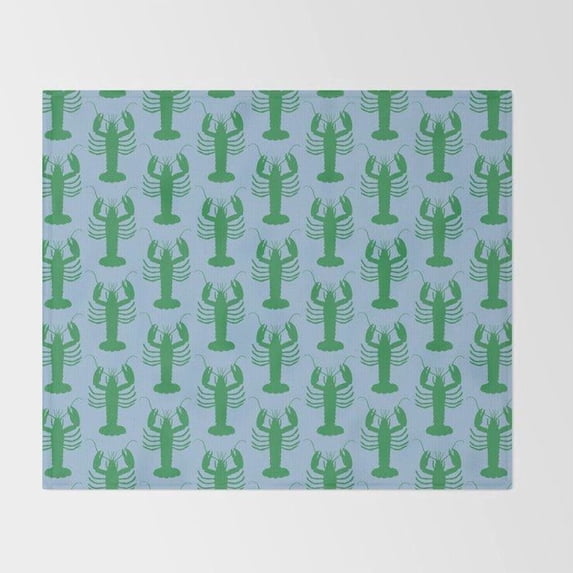 Pattern Blure Green Lobster Pattern on Light Blue Fleece Blanket, 280 GSM Polyester ...
