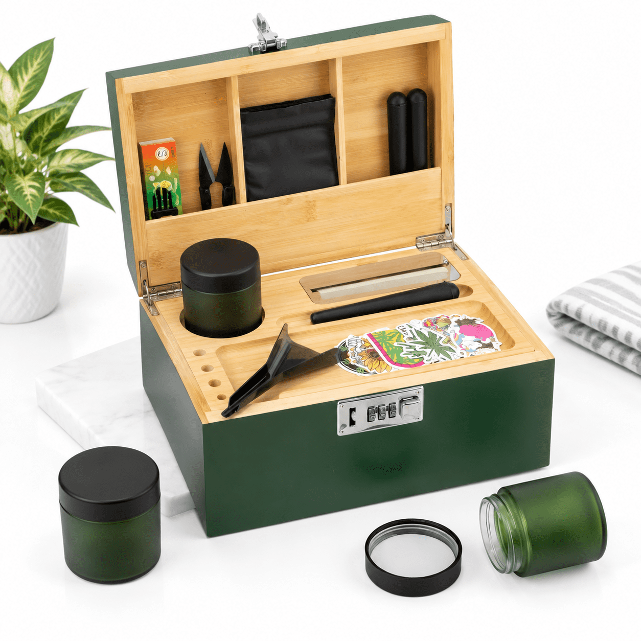 Combination Storage Lock Green Lockable Storage Box with Combination Lock and Removable Tray ...