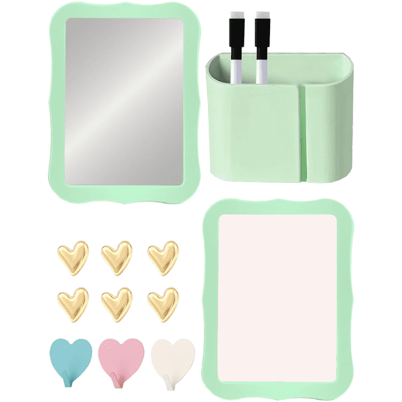 Green Locker Accessories Set with Magnetic Whiteboard, Locker Mirror, Pen Holder, Markers,  Back to School Essential Locker Kit