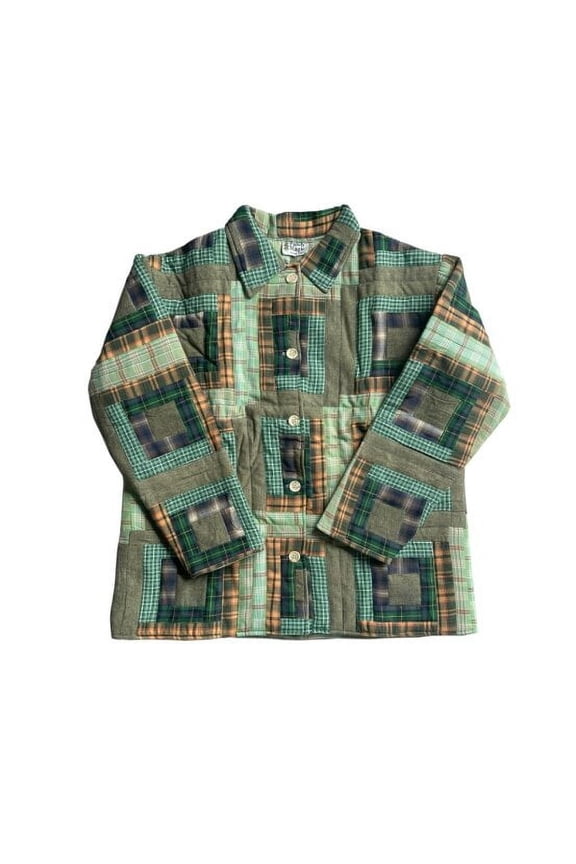 Green Log Cabin Quilted Cotton Jacket | Reversible, Regular Fit, Soft Cotton Filled, Partywear