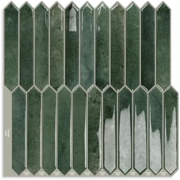 Green Long Hexagon Tile Peel and Stick Backsplash, 10 Sheets Self-Adhesive Wall Tiles Stick on Back Splash for Kitchen, Bathroom, Fireplace,RV(12"×12")