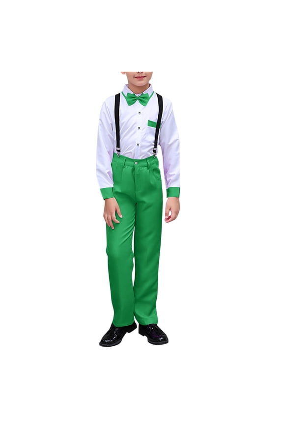 Green Long Short Sleeve Sets for Children Boy Girl Collared Turtleneck Neck Work Office Match Formal Date Night Gowns Evening Elegant Brunch Blazers Outfit Unitard Sets Child 7 Years