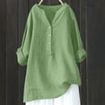 thumbnail image 1 of Green Long Sleeve Shirts for Women, Flax Womens Fall Fashion 2024, Women's Loose Solid Color Standing Collar Button Long Sleeve Breathable Cotton And Linen T Top XL, 1 of 4
