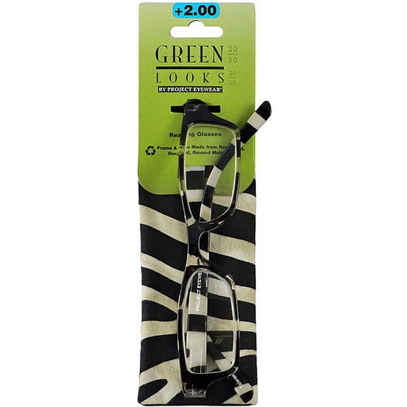 Green Looks by Project Eyewear, Zebra Reading Glass, 2.00