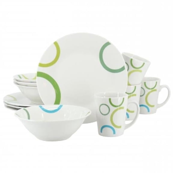 Green Loops Ceramic Dinnerware Set - White - 12 Pieces - Durable & Stylish