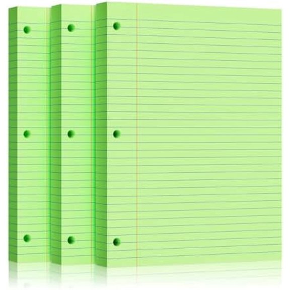 Green Loose Leaf Paper 300 Sheets 8" x 10.5" Filler Paper, College Ruled 3-Hole Punched, Notebook Paper for 3-Ring Binders Notepad Writing Note Pads To-Do Lists for Office Supplies