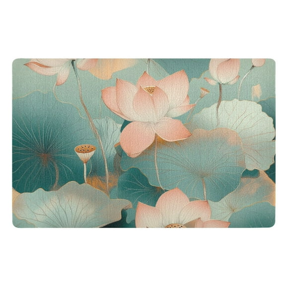 Green Lotus Picture Floor Door Mat Outdoor Indoor for Home Entrance Welcome Mats 32"x20"