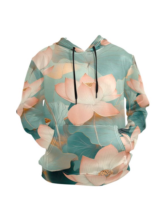 Green Lotus Picture Men’s Hoodies Sweatshirt Fleece Jackets Long Sleeve Sweatshirts