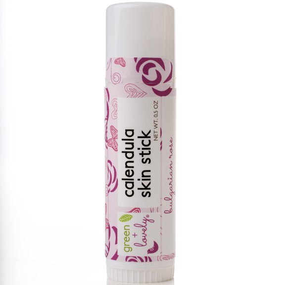 Green+Lovely Calendula Skin Stick Organic Lotion Sticks Moisturizing Balm Ointment Salve Multipurpose Hand Cream Body Bar, 0.5 oz., Bulgarian Rose (1 tube set)