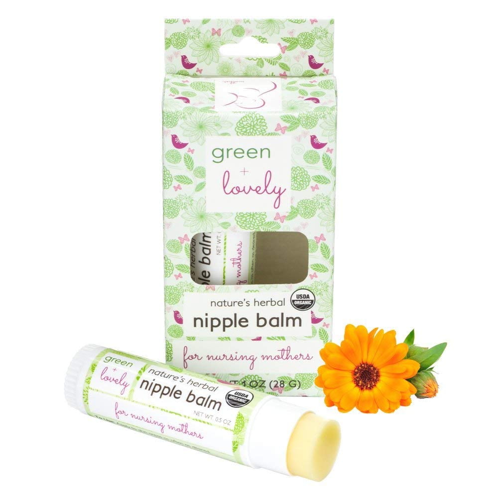 Green+Lovely Nipple Balm Organic Nature's Herbal Breastfeeding Cracked Nipples Soother Nursing Crack Ointment Essential Stick, 2 x 0.5oz Gift Set, Silky Calendula Infused