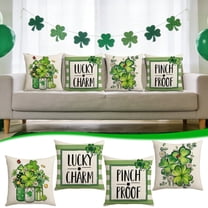 Green Lucky Charm Pillow Covers for March Holiday Home Outdoor Decor Sofa, Hello Shamrocks St Patricks Day Throw Pillow Covers Clover Hat Cotton Linen Cushion Case
