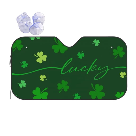 Green Lucky Shamrocks Car Windshield Sun Shade Universal Fit Auto Sun Visor Protector