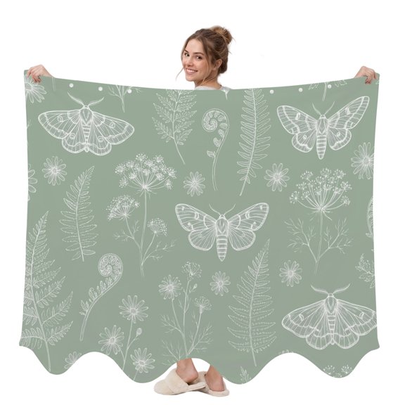 Green Luminous Moths Wearable Blanket, Botanical Artistic Country Wildflower Floral Leaf Plush Thick Cozy Flannel Oversized Adult Throw Body Wearable Blankets with Pocket Gifts for Women Men 58x64in