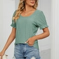 thumbnail image 1 of Green M WIZUTIZ Tops Women's up to 30% Off Fashion Cozy Style Lightweight Pure Colour Tee Round Neck Linen Ladies Tops Plus Size Solid Tshirt Cotton Linen Fluffy T-shirt Tunics Short Sleeve Shirts Bl, 1 of 3