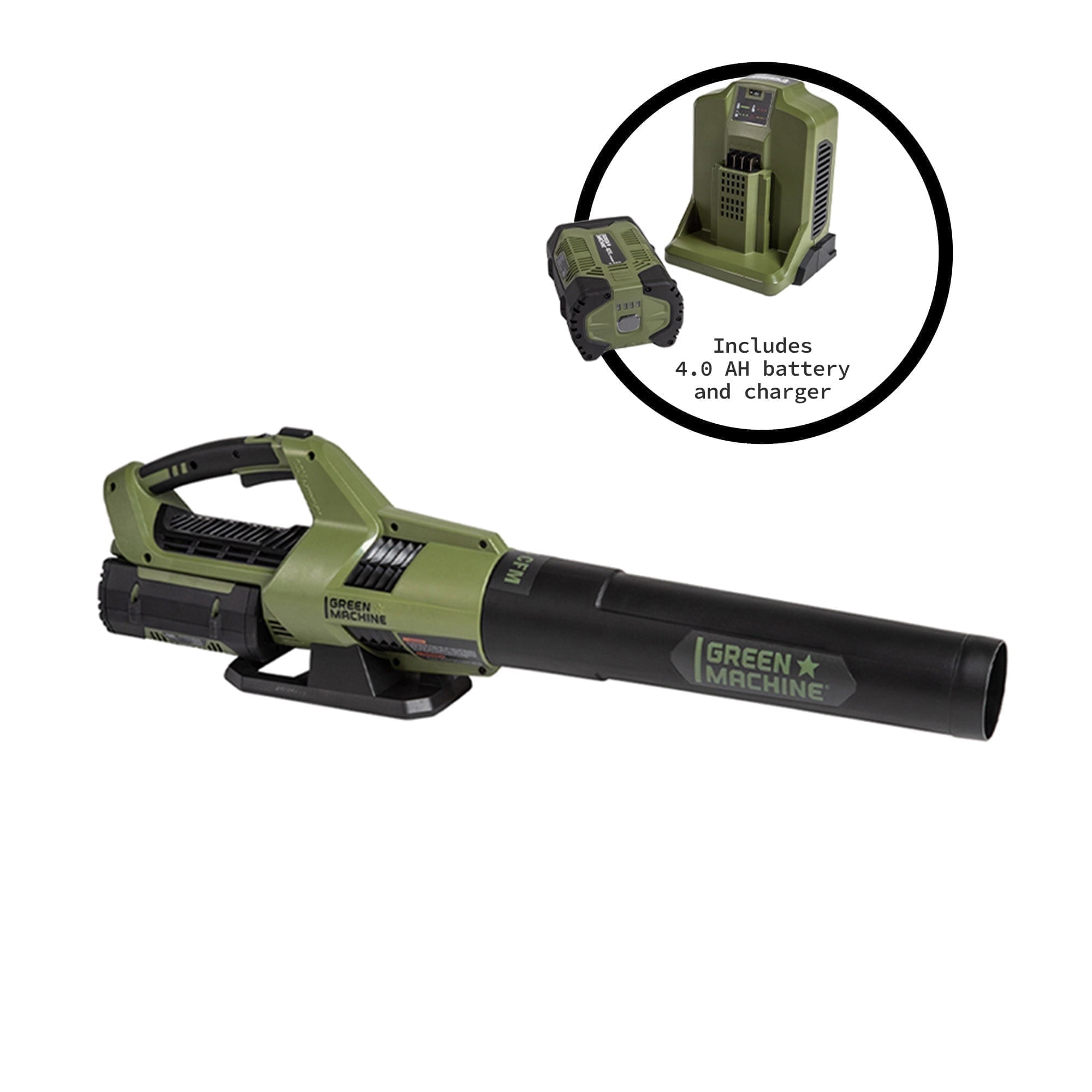 Green Machine 62V Cordless 600 CFM Leaf Blower with 4.0 Ah Battery and Rapid Charger