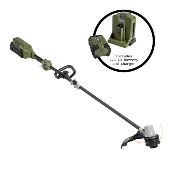 Green Machine 62V Cordless String Trimmer with 16-Inch Cutting Path and Carbon Fiber Shaft, Includes 2.5Ah Battery and Charger