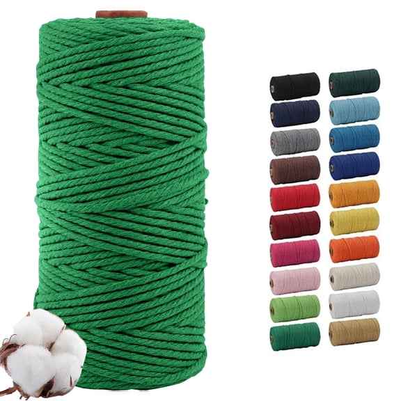 Green 3mm Macrame Cord, 110 Yards Natural Cotton Cord, Macrame Rope Yarn for DIY Crafts, Wall Hangers, Plant Holders, Knitting, Wedding Decor (1 Roll)