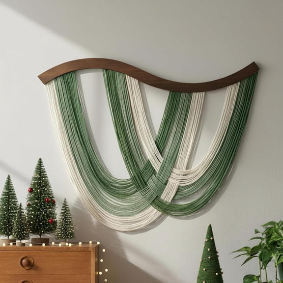 Green Macrame Wall Hanging Dip Dyed Yarn Wall Art, Modern Boho Decor Handmade Cotton Rope Tapestry for Bedroom, Living Room, Nursery, 31.5 x 23.6 Inch