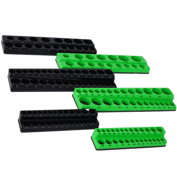 Green & Magnetic Socket Organizer Set - 6-Piece 1/4" 3/8" 1/2" Drive Socket Trays (Metric & SAE) - Holds 141 Standard & Deep Size Sockets (Sockets Not Included)