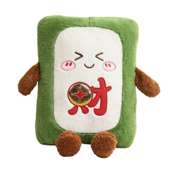 Green Mahjong Emoji Throw Pillow - Funny Expression Design with "Cai" (Fortune) Pattern, 4x6 Inch Size - For Home Decor, Bedroom, Living Room, Office, Gifting
