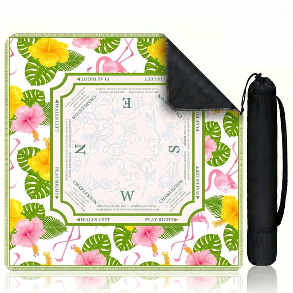 Green Mahjong Game Mat with Carry Bag & Rules, 82x82cm Non-Slip Noise Absorbing Table Mat for Tabletop Games