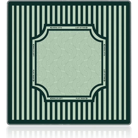 Green Mahjong Mat 31.5"x31.5", Mid Century Modern Green Striped Non-Slip Noise Reduction Gaming Mat for American Mahjong Poker Card Board Games Dominoes