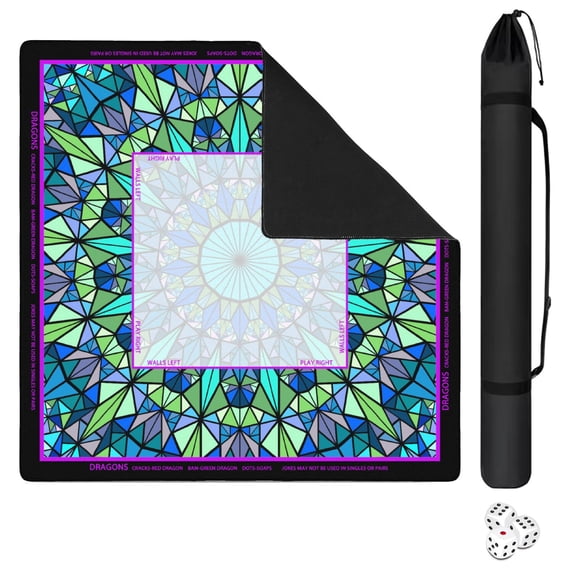 Green Mahjong Mat with Rules, 31.5*31.5in Anti Slip American Mahjong Mat for Table, Noise Reduction, Neoprene Mah jongg Mats with Carrying Bag & 3 Dices, Mahjong Set Gift, Board Tile Games Mats