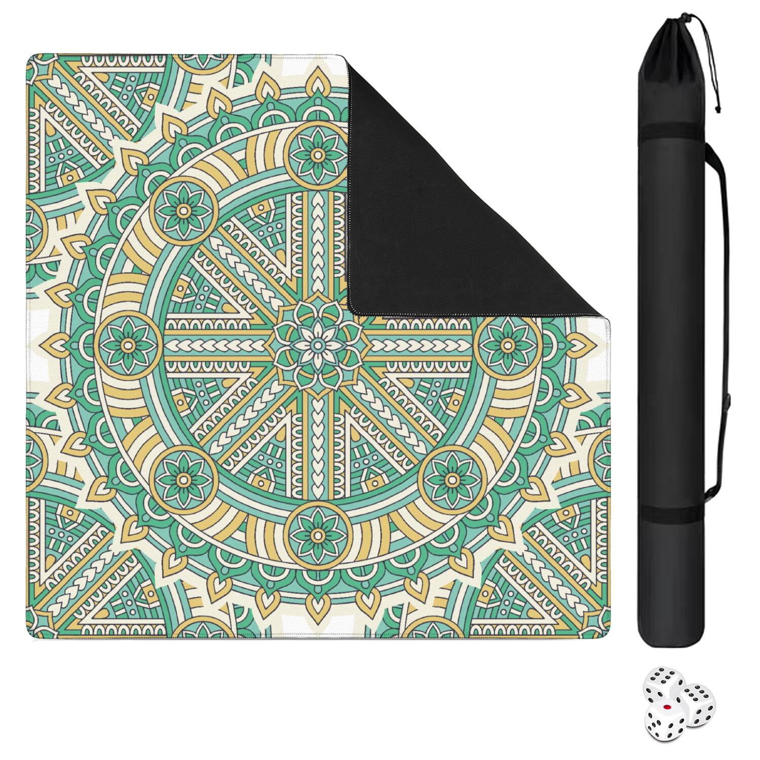 Green Mahjong Mat for Table, 31.5*31.5in Anti Slip American Mahjong Table Cloth, Noise Reduction, Neoprene Mah jongg Mat with Carrying Bag & 3 Dices, Mahjong Accessories Gift, Board Tile Games Mats