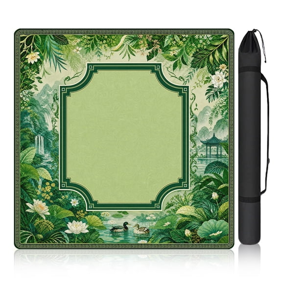 Green Mahjong Mat for Table with Drawstring Bag - American Mahjong Mat with Rules 31.5" x 31.5" Waterproof Anti-Slip Noise Reduction Foldable Table Cover for Mahjong Poker Card Games