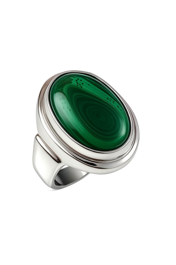 Green Malachite Gemstone Unique Tribal Modern Ring For Women Men Fine Tibetan Ethnic Fashion Designer Handmade Jewelry Silver Plated Ring By Artisans UK Ring Size P 1/2