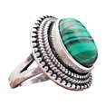 thumbnail image 1 of Green Malachite Inlaid Metal Ring Unisex Fashion Jewelry, 1 of 5