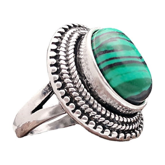 Green Malachite Inlaid Metal Ring Unisex Fashion Jewelry