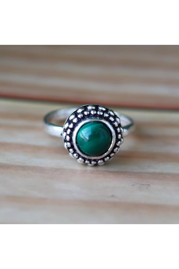 Green Malachite Ring, 925 Silver Ring, Statement Ring, Boho Ring, Minimalist Ring, Cabochon Ring, Dainty Ring, Cocktail Ring, Promise Ring