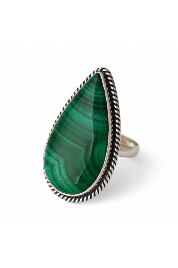 Green Malachite Ring, 925 Sterling Silver, Pear Shape Gemstone Ring, Cocktail Ring, Promise Ring, Gift for her
