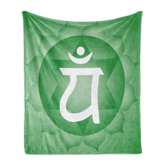 Green Mandala Soft Flannel Fleece Throw Blanket, with Star and Circle Motif Design, Cozy Plush for Indoor and Outdoor Use, 60" x 80", Pale Green and White, by Ambesonne