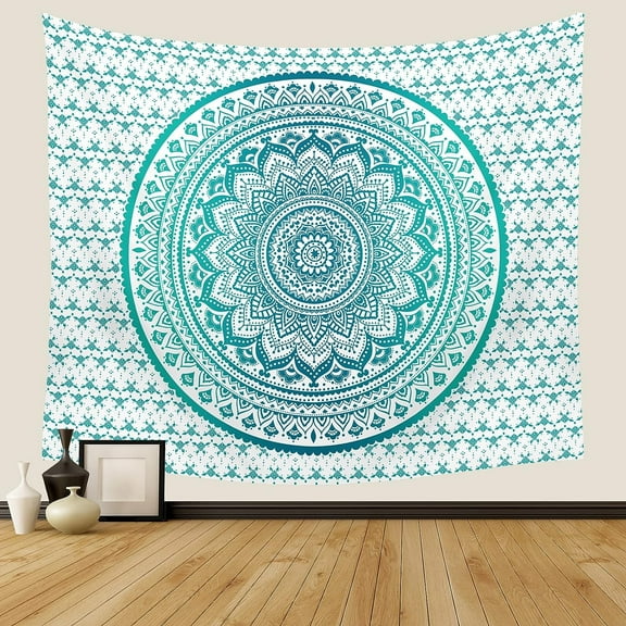 Green Mandala Tapestry Indian Hippie Bohemian Psychedelic Tapestries Women Wall Hanging for Bedroom Teen Girl (Green Ombre, 51.2" x 59.1")