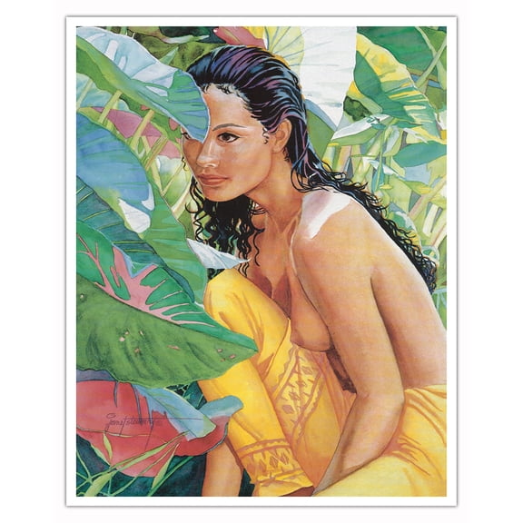Green Mansions (Nā Hale Nui ʻŌmaʻomaʻo) - Hawaiian Woman - From an Original Watercolor Painting by Janet Stewart - Fine Art Matte Paper Print (Unframed) 16x20in