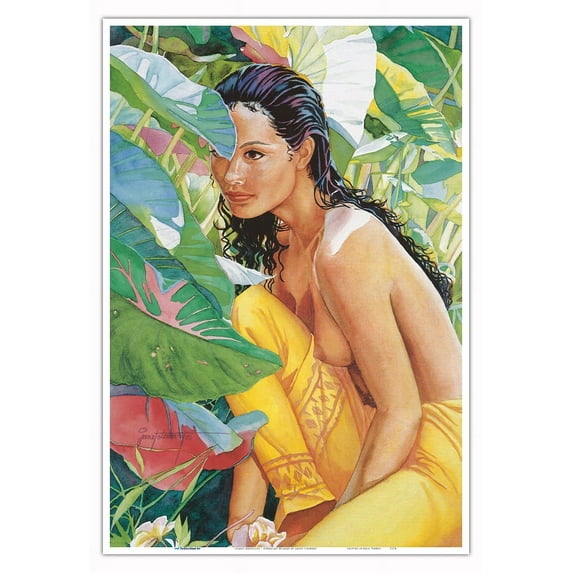 Green Mansions (Nā Hale Nui ʻŌmaʻomaʻo) - Hawaiian Woman - From an Original Watercolor Painting by Janet Stewart - Master Art Print (Unframed) 13in x 19in