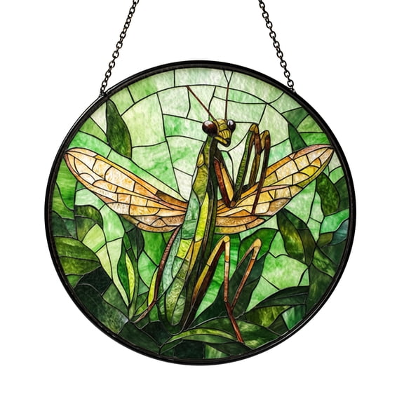Green Mantis Insect Stained Glass Style Suncatcher – Window Hanging Art
