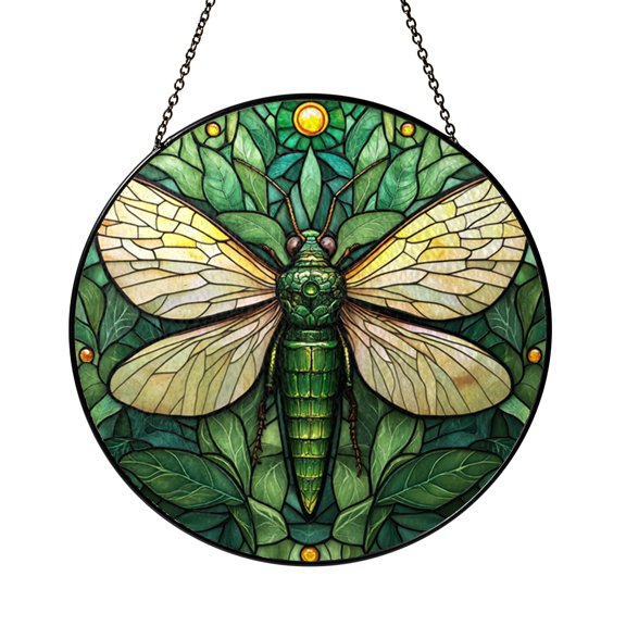 Green Mantis Insect Stained Glass Suncatcher for Windows, Botanical Wildlife Decor, Thoughtful Nature Gift